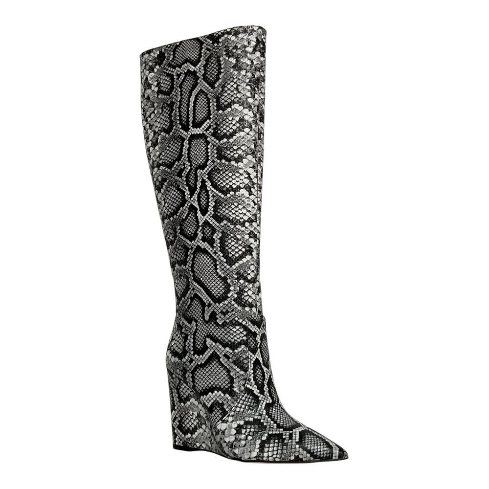 Michael Kors Women's Isra Pointed Toe Wedge Heel Dress Boots Black Snake Size 5
